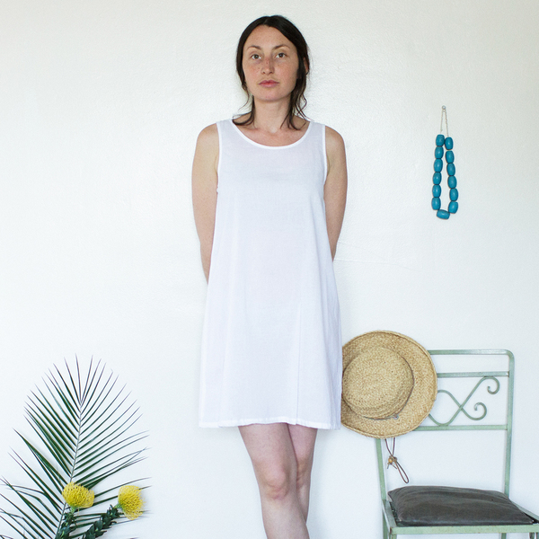 Unknown Tank Dress Slip<br>Lightweight Cotton White Unknown Tank Dress Slip<br>Lightweight Cotton White