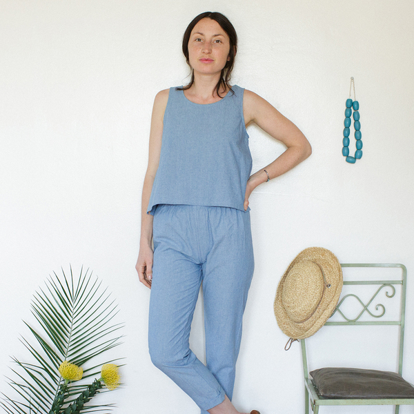 Me & Arrow Basic Short Tank - Lt. Indigo Chambray Me & Arrow Basic Short Tank - Lt. Indigo Chambray