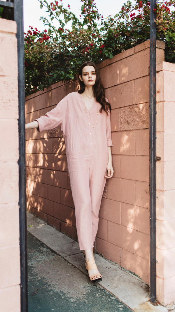 Horses Atelier V-Neck Patch Pocket Jumpsuit in Pink Horses Atelier V-Neck Patch Pocket Jumpsuit in Pink