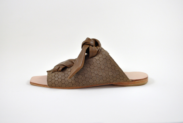The Palatines Texo sandal - bark hex leather with shiny bark ties The Palatines Texo sandal - bark hex leather with shiny bark ties