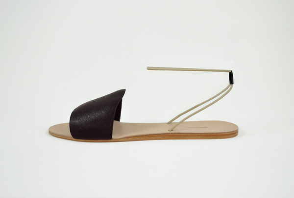 The Palatines Refero Sandal - Black leather with Beige Elastic The Palatines Refero Sandal - Black leather with Beige Elastic