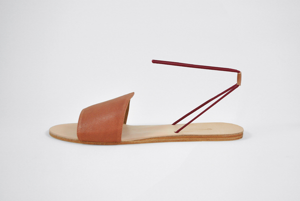 The Palatines Refero Sandal - Rust Leather with Wine Elastic The Palatines Refero Sandal - Rust Leather with Wine Elastic