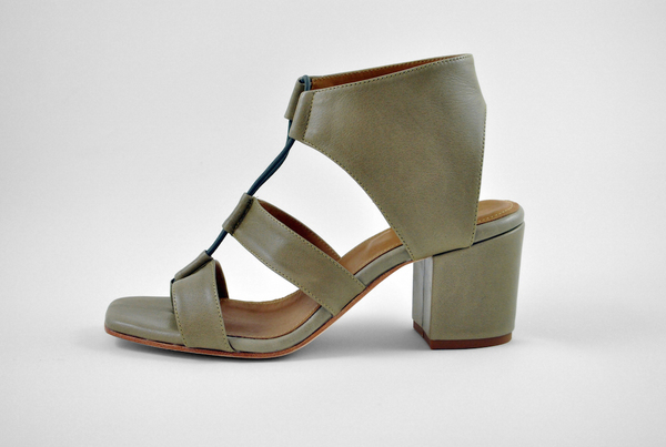The Palatines Satis Block Heel Sandal w/thong - Olive Leather The Palatines Satis Block Heel Sandal w/thong - Olive Leather