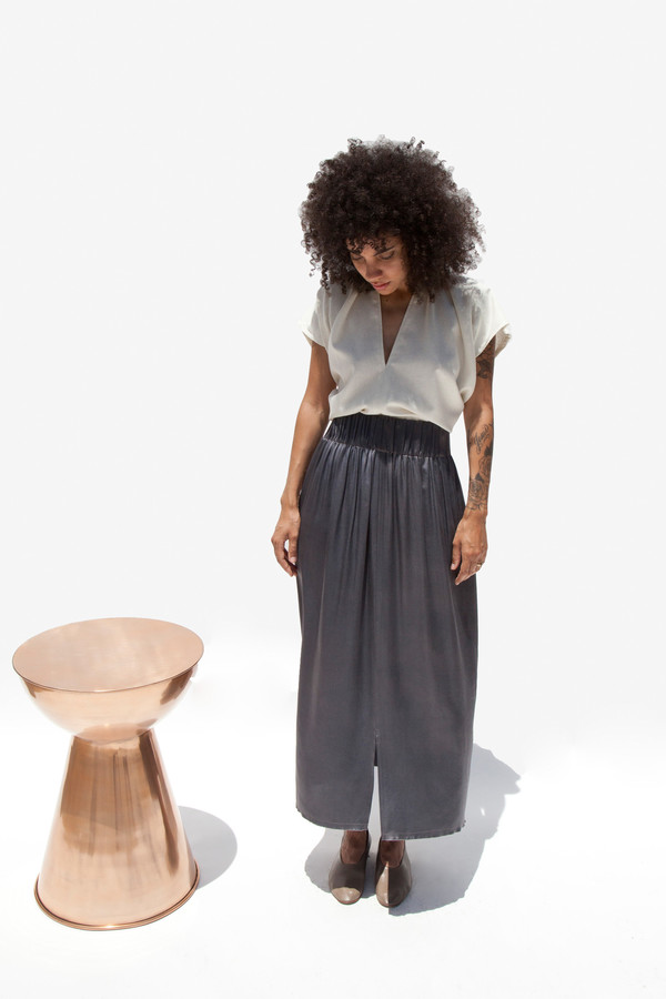 Miranda Bennett Paper Bag Skirt, Silk Charmeuse in Slate Miranda Bennett Paper Bag Skirt, Silk Charmeuse in Slate