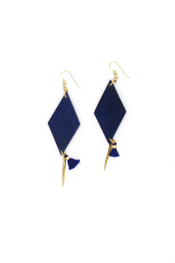 Sheila B Navy Wood and Tassel Earring Sheila B Navy Wood and Tassel Earring