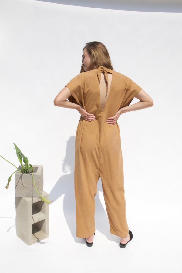 Miranda Bennett In-Stock: Everyday Jumpsuit, Silk Noil in Camel Miranda Bennett In-Stock: Everyday Jumpsuit, Silk Noil in Camel