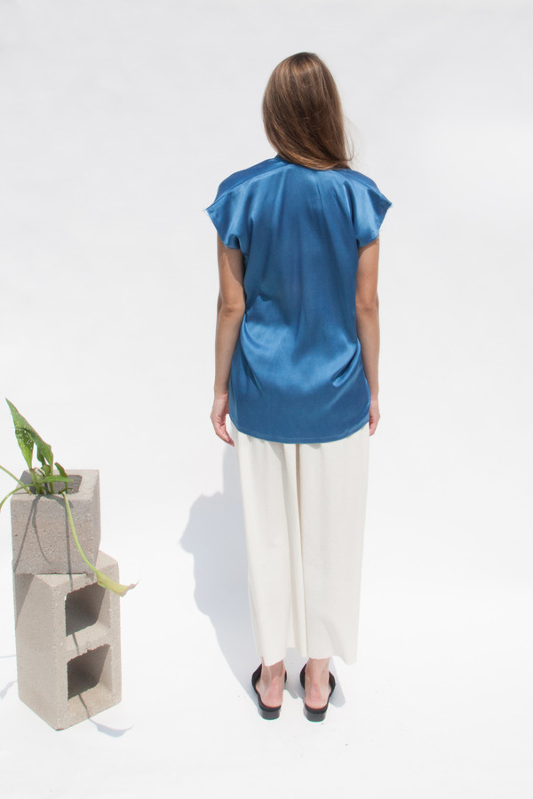 Miranda Bennett In-Stock: Everyday Top, Silk Charmeuse in Indigo Miranda Bennett In-Stock: Everyday Top, Silk Charmeuse in Indigo