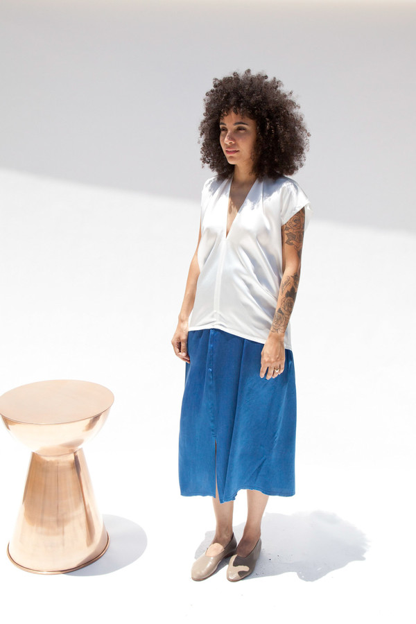 Miranda Bennett In-Stock: Everyday Top, Silk Charmeuse in Natural Miranda Bennett In-Stock: Everyday Top, Silk Charmeuse in Natural