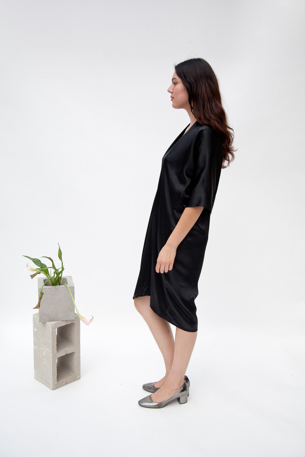 Miranda Bennett In-Stock: Muse Dress, Silk Charmeuse in Black Miranda Bennett In-Stock: Muse Dress, Silk Charmeuse in Black