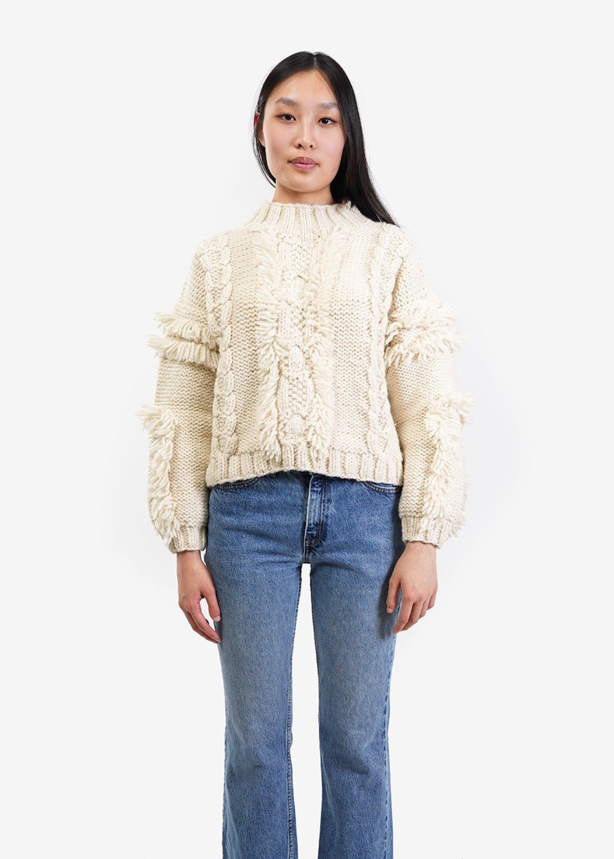 cream fringe sweater
