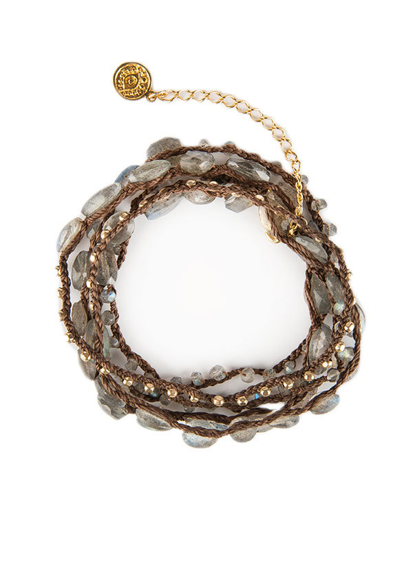 Blee Inara Semi-Precious and Gold Plated Beaded Wrap in Labradorite Blee Inara Semi-Precious and Gold Plated Beaded Wrap in Labradorite