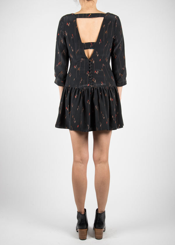 Harlyn - Drop Waist Cut Out Dress in Black Print Harlyn - Drop Waist Cut Out Dress in Black Print