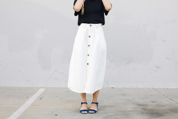 Objects Without Meaning Denim Patch Skirt, White Objects Without Meaning Denim Patch Skirt, White