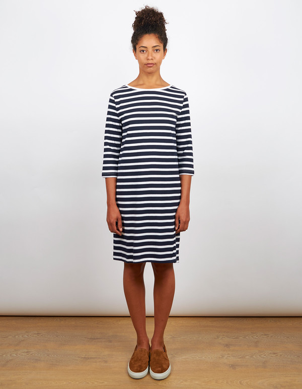 Kowtow Building Block Boat Neck Dress Navy & White Stripe Kowtow Building Block Boat Neck Dress Navy & White Stripe