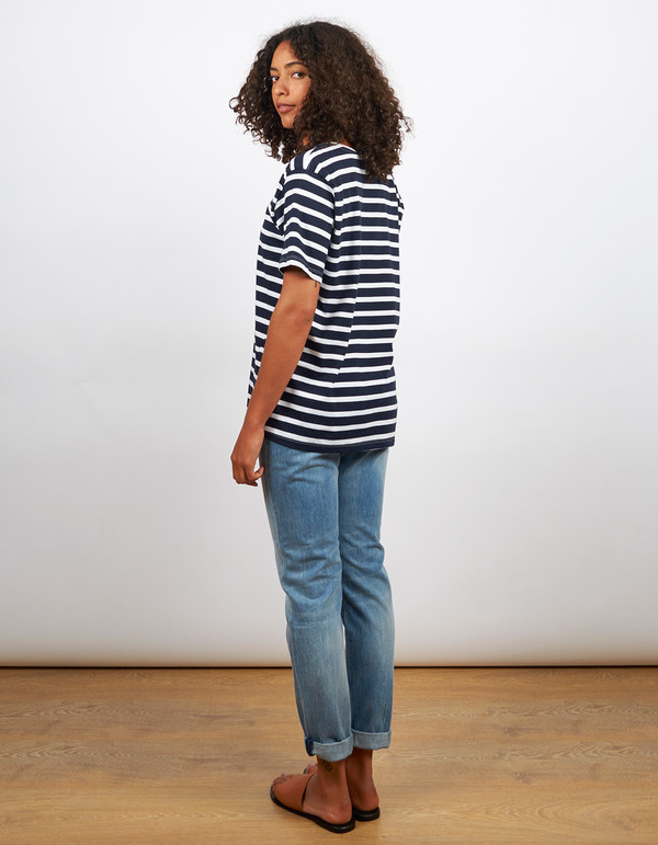 Kowtow Building Block Scoop Tee Navy & White Stripe Kowtow Building Block Scoop Tee Navy & White Stripe
