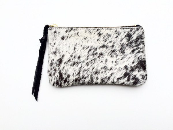 OLIVEVE binky change purse in black and white natural hair calf OLIVEVE binky change purse in black and white natural hair calf