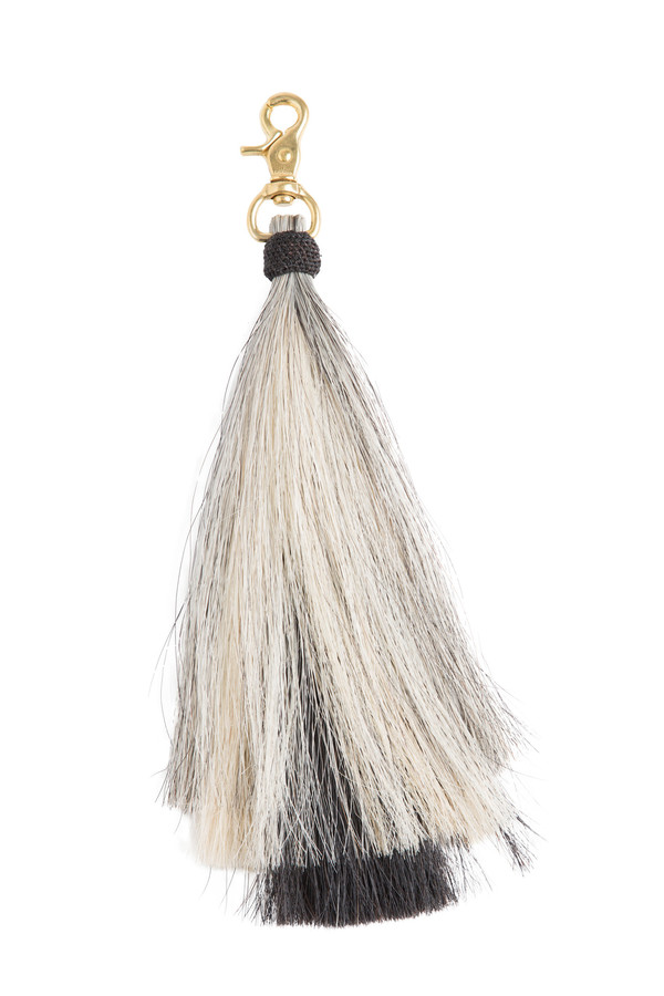 OLIVEVE triple bell horse hair tassel on brass clip-grey/blonde/black OLIVEVE triple bell horse hair tassel on brass clip-grey/blonde/black