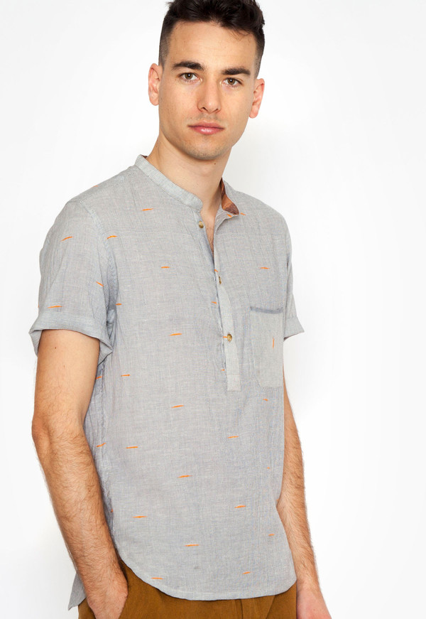 Azimpur Popover Shirt with Orange Ticking Azimpur Popover Shirt with Orange Ticking