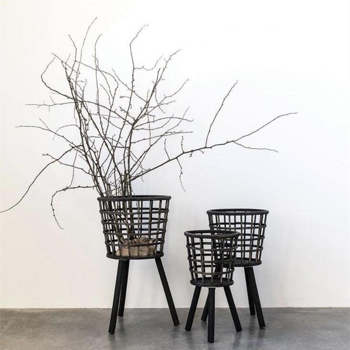 Bamboo Baskets with Wood Legs Black Garmentory