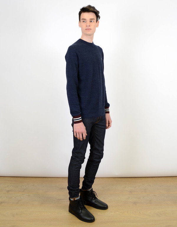 Men's Fred Perry Textured Pique Crew Neck Navy Marl Men's Fred Perry Textured Pique Crew Neck Navy Marl