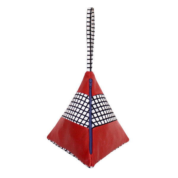 Striped Pyramid Bag in Red Grid Striped Pyramid Bag in Red Grid