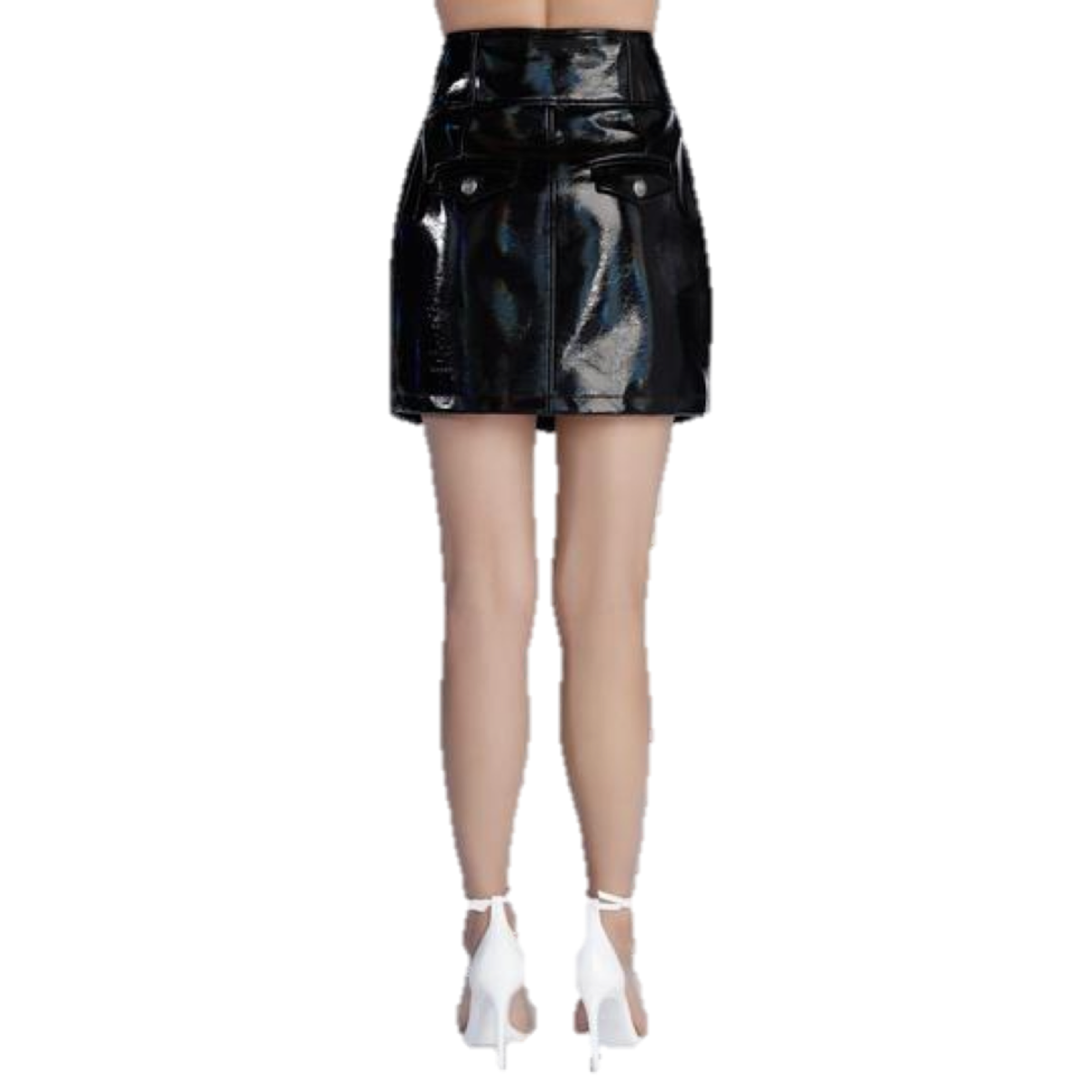 Patent Leather Mini Party Skirt with Gold Buttons