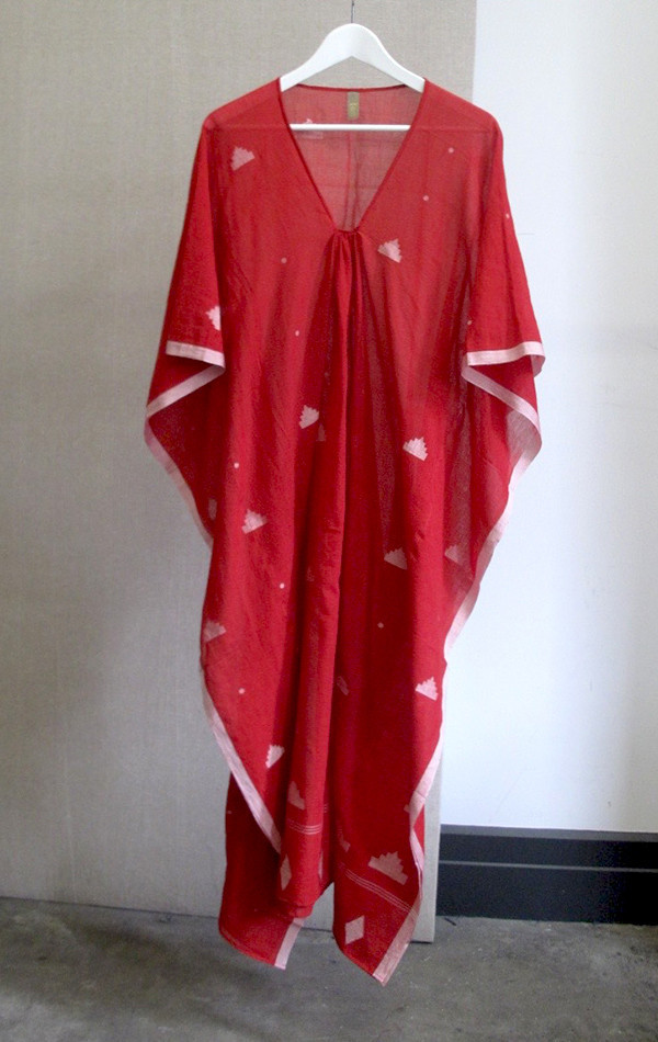 Two New York Red Khadi Caftan with white icons Two New York Red Khadi Caftan with white icons