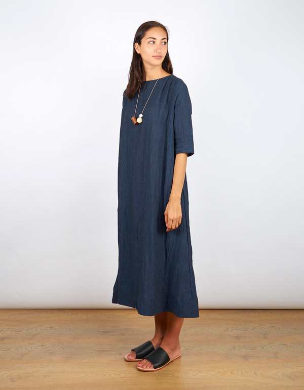 Sunja Link Collab Gathered Yoke Dress Navy Sunja Link Collab Gathered Yoke Dress Navy