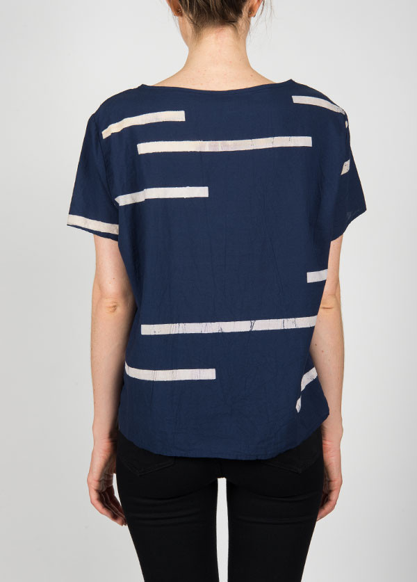 Uzi - Broken Stripe Woven Tee in Navy Uzi - Broken Stripe Woven Tee in Navy