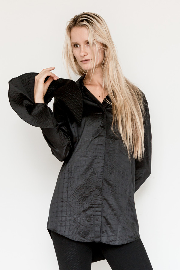 Area Ruffle Sleeve Embossed Blouse Area Ruffle Sleeve Embossed Blouse