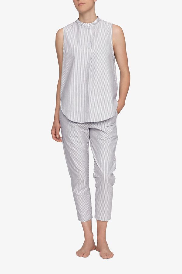 The Sleep Shirt Set – Sleeveless Shirt Top and Tapered Pant Black Oxford Stripe The Sleep Shirt Set – Sleeveless Shirt Top and Tapered Pant Black Oxford Stripe