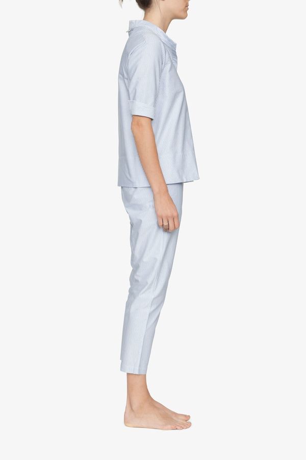 The Sleep Shirt Three Quarter Sleeve Top Blue Oxford Stripe The Sleep Shirt Three Quarter Sleeve Top Blue Oxford Stripe