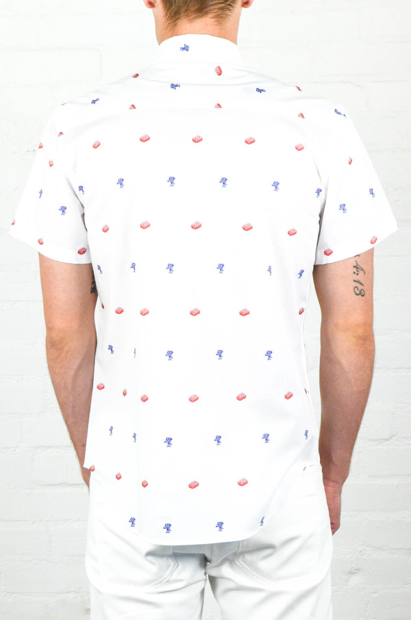 Men's Naked and Famous Blocks and Robots Jacquard Regular Short Sleeve Shirt Men's Naked and Famous Blocks and Robots Jacquard Regular Short Sleeve Shirt