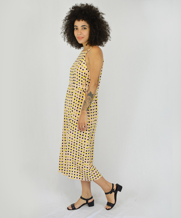 Dusen Dusen Peach Double Dot High Neck Dress Dusen Dusen Peach Double Dot High Neck Dress