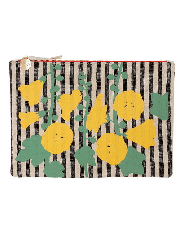 Clare V. Striped Canvas Flat Clutch with Painted Floral Pattern Clare V. Striped Canvas Flat Clutch with Painted Floral Pattern