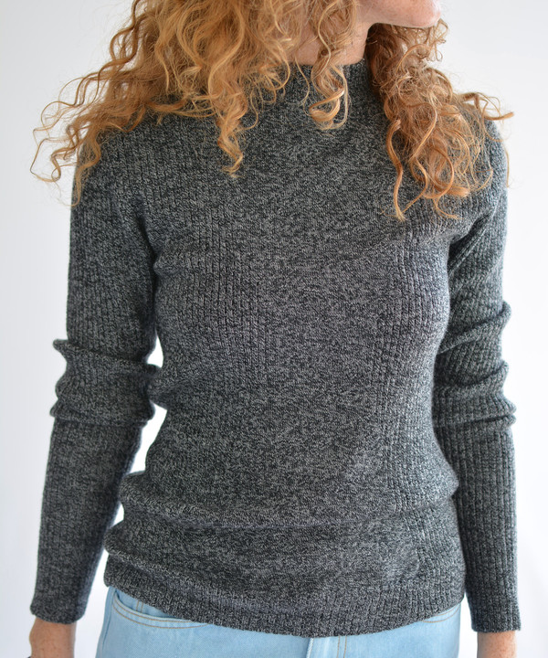 Micaela Greg Speckle Grey Stagger Rib Turtleneck Micaela Greg Speckle Grey Stagger Rib Turtleneck