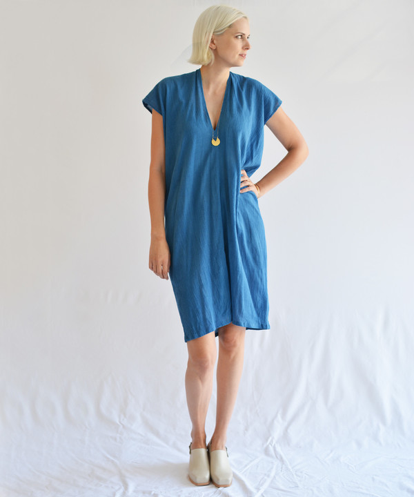 Miranda Bennett Indigo Gauze Everyday Dress Miranda Bennett Indigo Gauze Everyday Dress