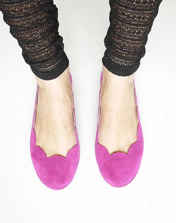 Ele - Pink Scalloped Suede Flat Pump Ele - Pink Scalloped Suede Flat Pump