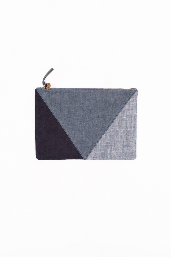 Clare V. Denim Patchwork V Flat Clutch Clare V. Denim Patchwork V Flat Clutch