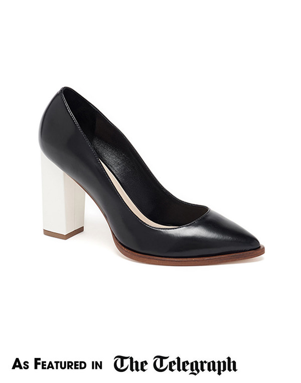 Loeffler Randall - Remy Leather Block Heel Pump in Black and Cream Loeffler Randall - Remy Leather Block Heel Pump in Black and Cream