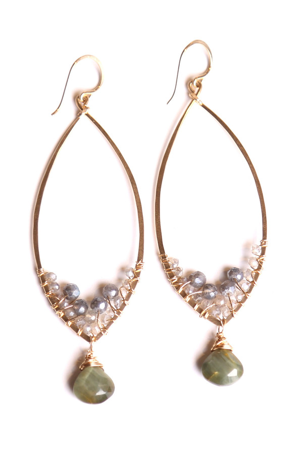 James and Jezebelle Labradorite Hoops with Cat Eeye Opal James and Jezebelle Labradorite Hoops with Cat Eeye Opal