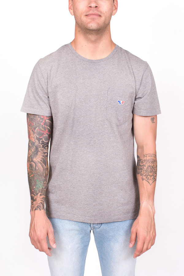 Men's Maison Kitsune Tricolor Fox Patch Tee Men's Maison Kitsune Tricolor Fox Patch Tee