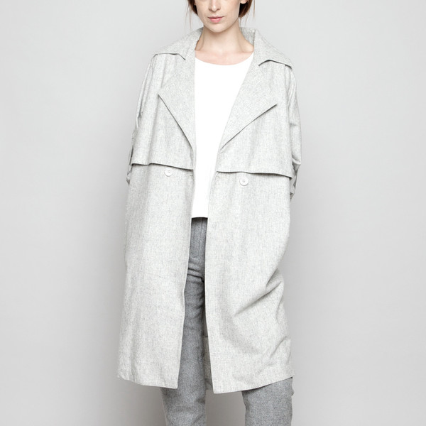 7115 by Szeki Wool Trench Coat - Light Gray FW16 7115 by Szeki Wool Trench Coat - Light Gray FW16