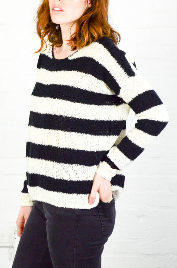ATM Anthony Thomas Melillo ATM Chalk and Black Stripe Boatneck Drop Shoulder Sweater ATM Anthony Thomas Melillo ATM Chalk and Black Stripe Boatneck Drop Shoulder Sweater