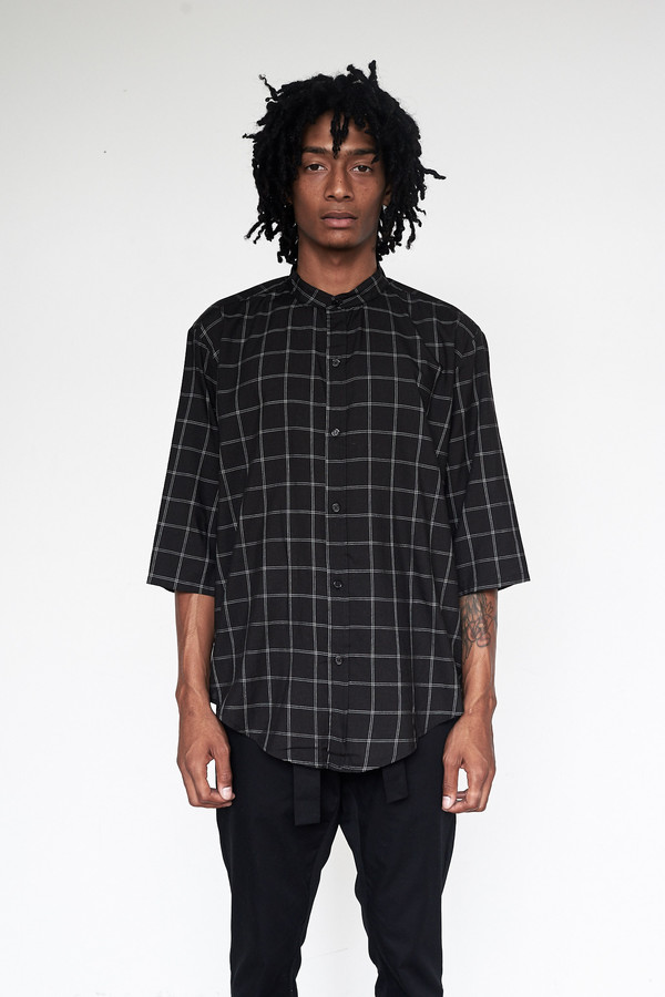Men's Assembly New York Rayon Plaid Nehru Shirt Men's Assembly New York Rayon Plaid Nehru Shirt
