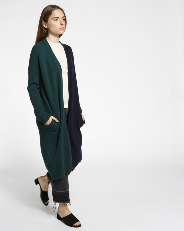 Achro Color Block Long Cardigan in Navy/Green Achro Color Block Long Cardigan in Navy/Green