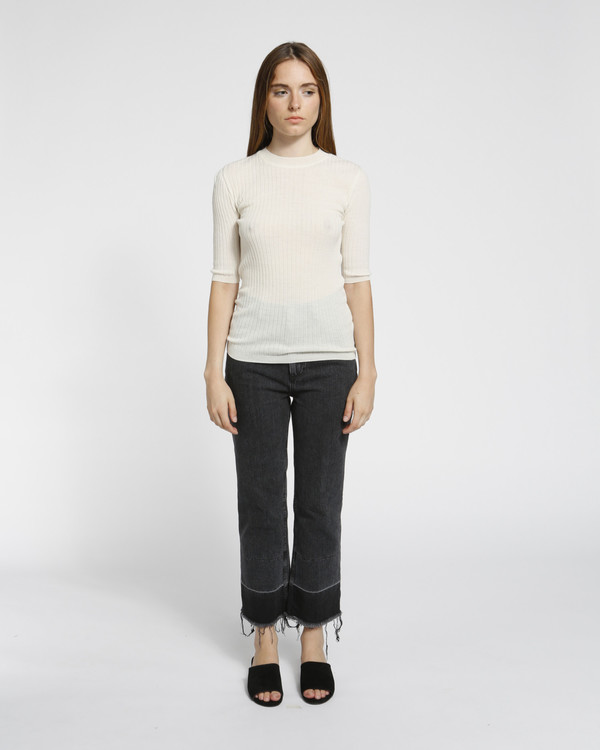 Achro Short Sleeved Ribbed Sweater in Ivory Achro Short Sleeved Ribbed Sweater in Ivory