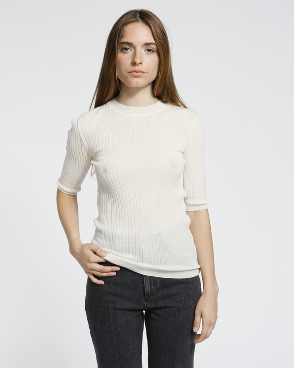 Achro Short Sleeved Ribbed Sweater in Ivory Achro Short Sleeved Ribbed Sweater in Ivory