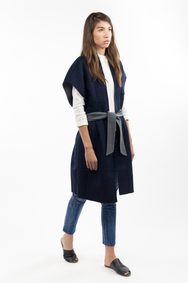 7115 by Szeki Reversible Kimono Vest - Gray/Navy 7115 by Szeki Reversible Kimono Vest - Gray/Navy