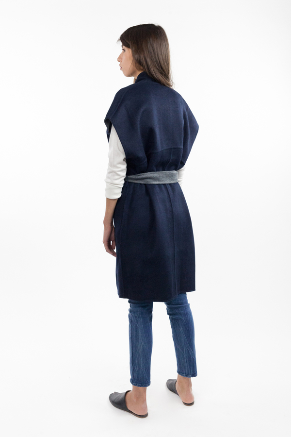 7115 by Szeki Reversible Kimono Vest - Gray/Navy 7115 by Szeki Reversible Kimono Vest - Gray/Navy